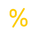 Yellow percentage symbol on a white background.