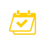 Yellow calendar icon with a checkmark, indicating a scheduled or completed event.