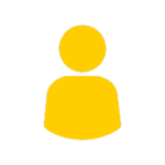 A simple yellow icon of a person on a transparent background.