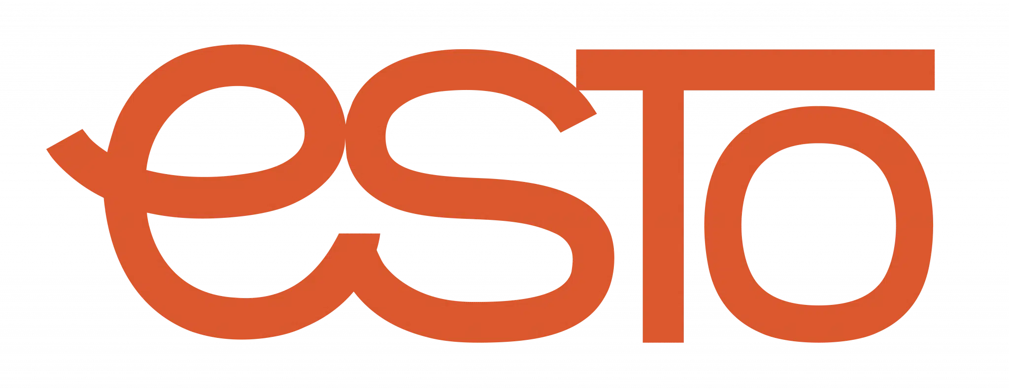 The image shows the word "esto" in lowercase orange letters with a bold, modern font, and the letter "T" taller than the others.